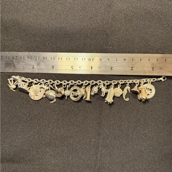 VTG Charm Bracelet Sterling 925 With 21 Charms 70 G Silver Animals Travel
